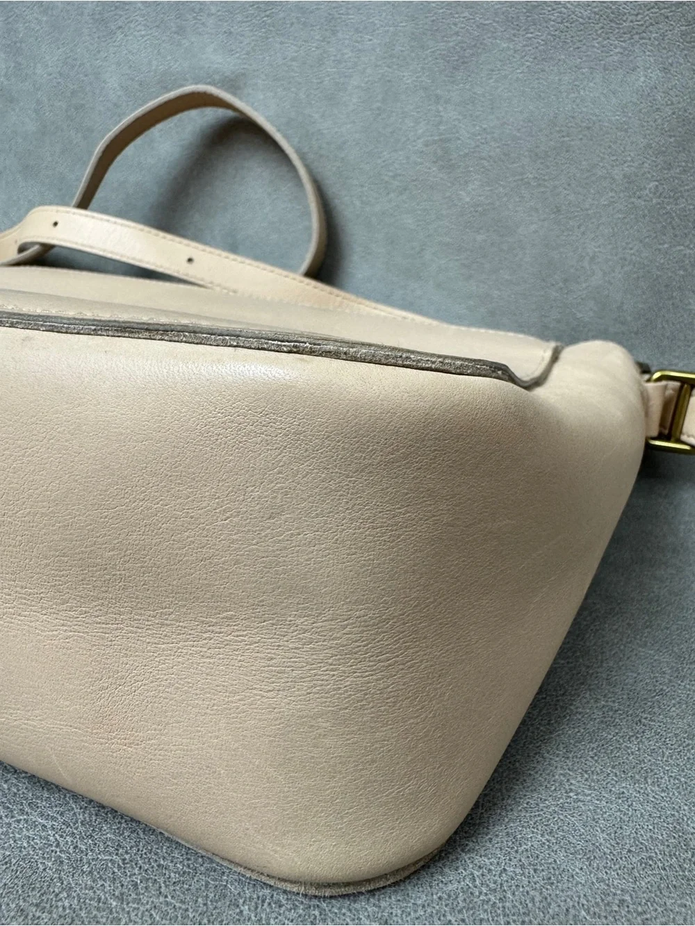 Madewell Beige Leather Crossbody Bag with Gold-Tone Clasp